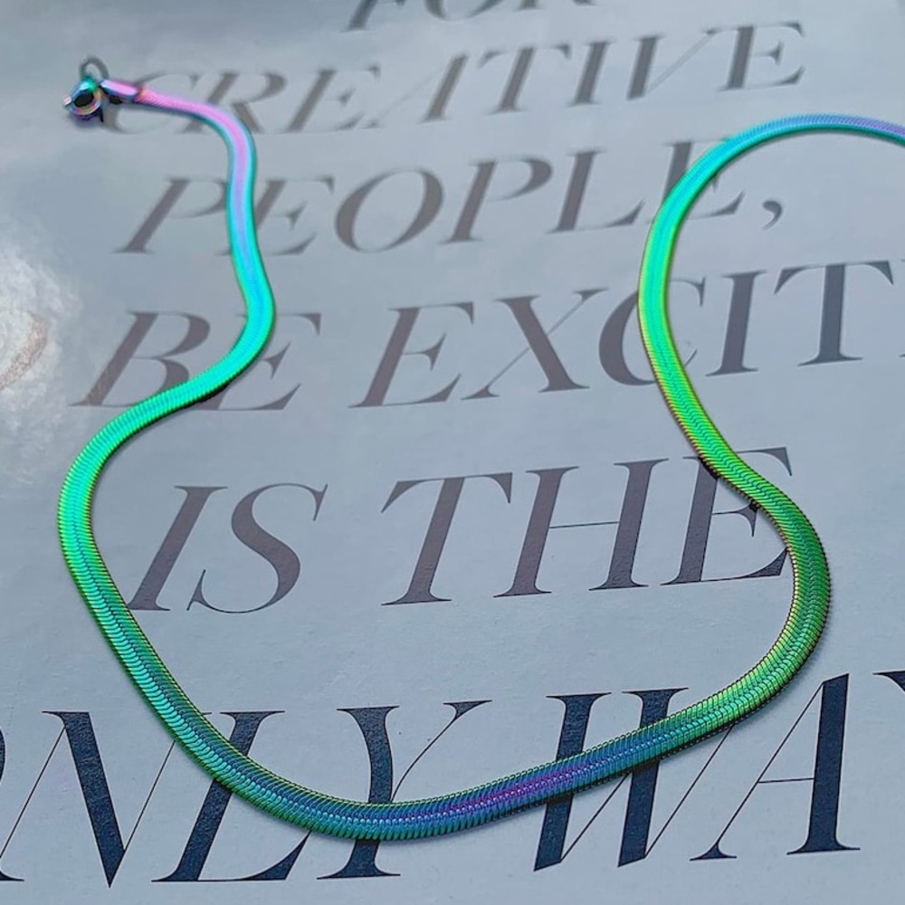 New Unisex Minimalist Stainless Steel Herringbone Chain Necklace | 2.4 Oil Slick